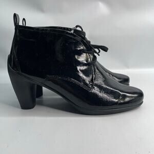 Ecco Womens Black Lace‎ Up Patent Leather Shoes Ladies Size ( 41) 10.5